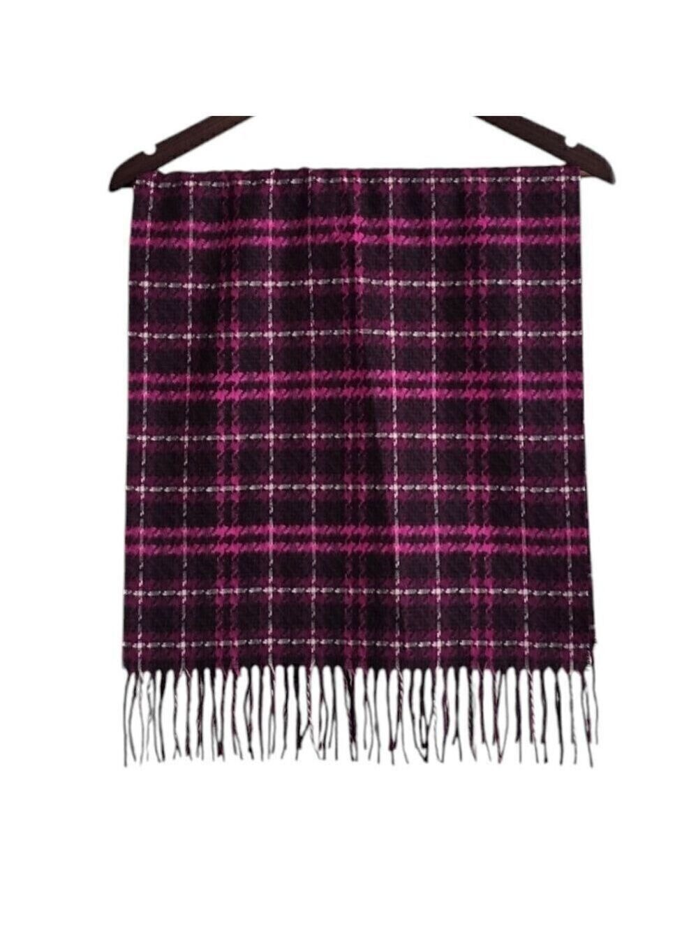 V.Fraas Cashmink Pink Plaid Houndstooth Acrylic Fringe Scarf